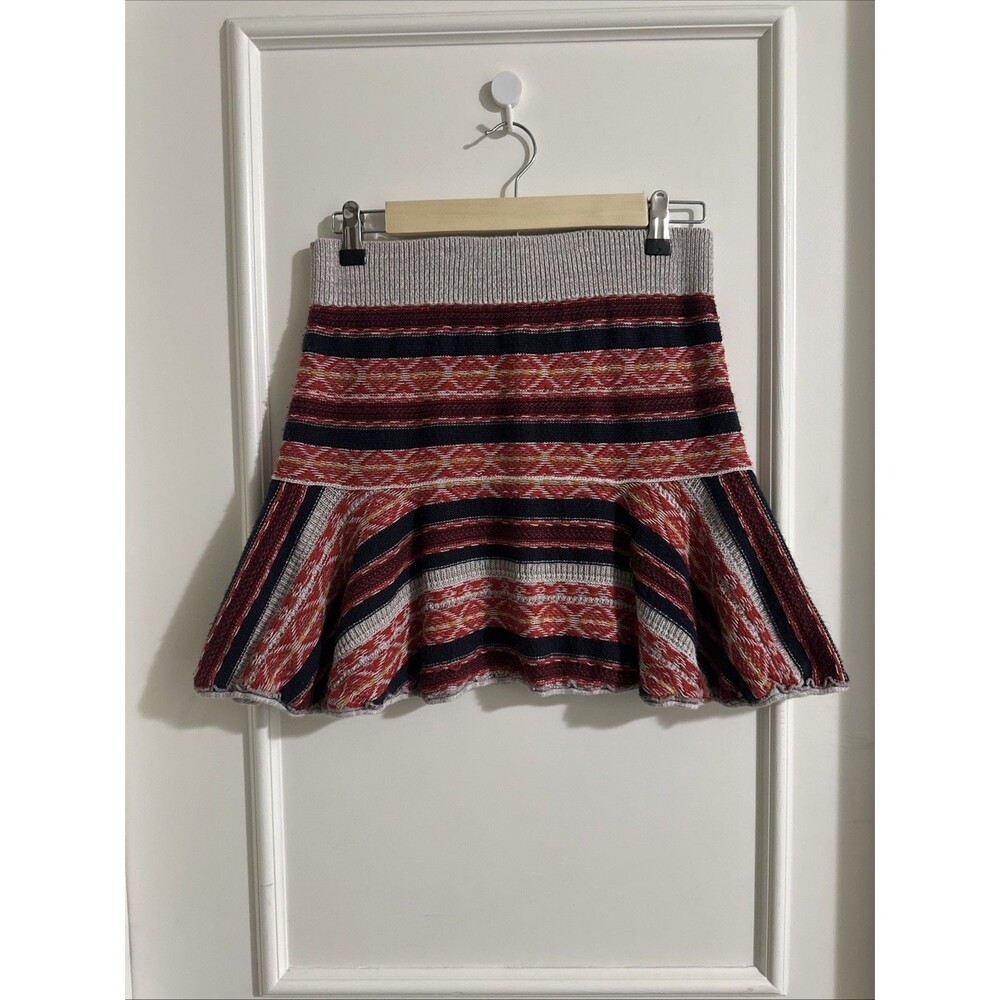 Free People Medium Ski Slope Mini Skirt Knit Red Gray Women's